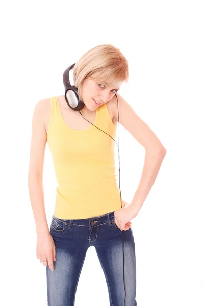 Sexy kobieta młody ze słuchawkami — Zdjęcie stockowe