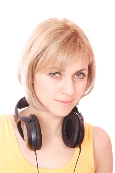 Sexy jeune femme avec écouteurs — Photo