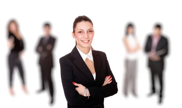 Mulher de negócios liderando uma equipe — Fotografia de Stock