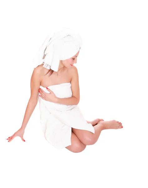 Γυναίκα κάτω από πετσέτες — Φωτογραφία Αρχείου