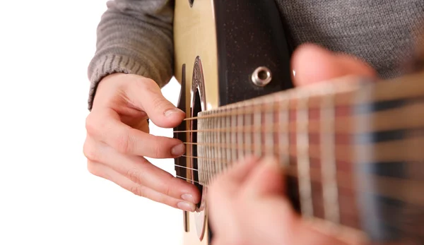 Guitarist hand playing guitar — Stock Photo, Image