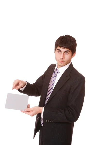 Empresário apresentando cartão — Fotografia de Stock