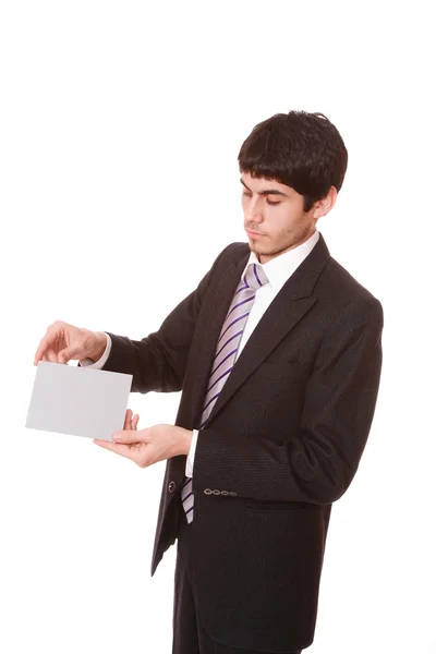 Businessman presenting card — Stock Photo, Image