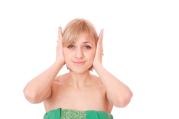 Portret van jonge vrouw gebaren — Stockfoto