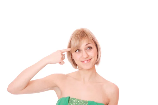 Portret van jonge vrouw gebaren — Stockfoto