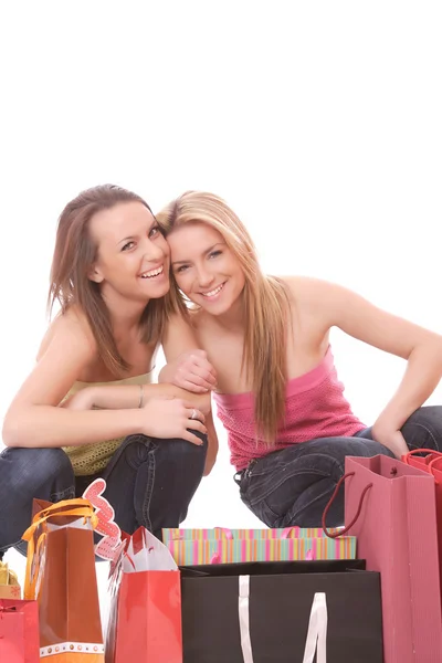 Duas jovens felizes mulheres bonitas — Fotografia de Stock