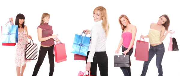 Grupa dziewcząt, zakupy — Zdjęcie stockowe