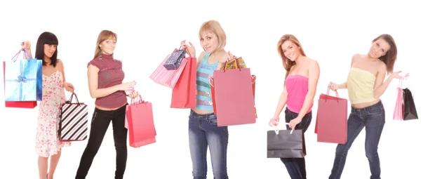 Grupo de meninas de compras — Fotografia de Stock