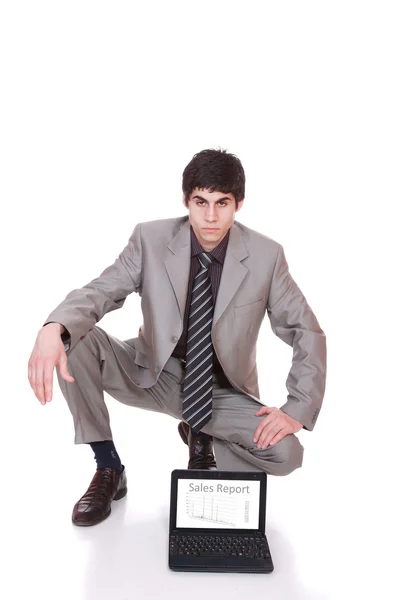 Üzletember jelenít meg egy laptop — Stock Fotó