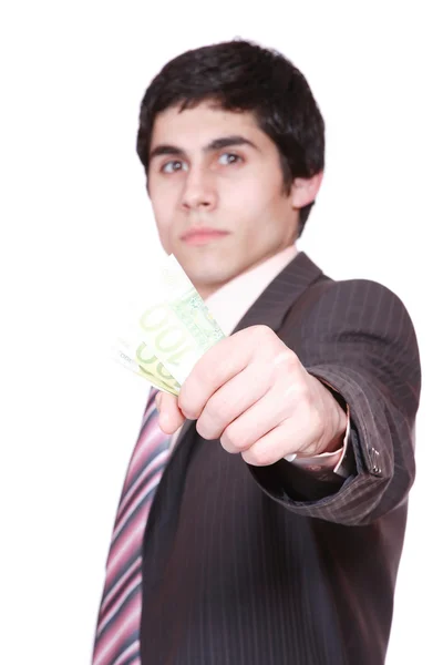 Επιχειρηματίας κατέχει χρήματα σε ένα χέρι — Φωτογραφία Αρχείου