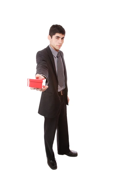 A businessman with a gift — Stock Photo, Image