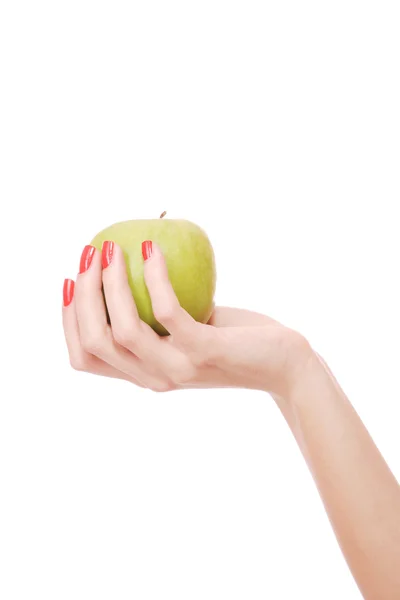 Φρέσκο πράσινο μήλο στο χέρι — Φωτογραφία Αρχείου