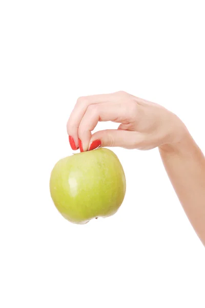 Fresh green apple in hand — Stock Photo, Image