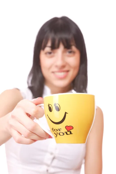 Bella donna d'affari in possesso di tazza di caffè . — Foto Stock