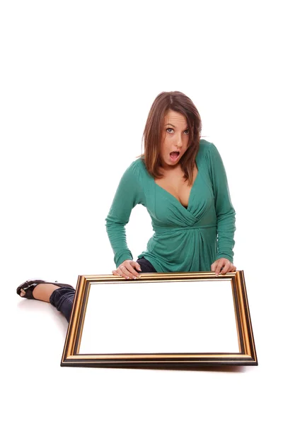 Fashion woman with a frame — Stock Photo, Image