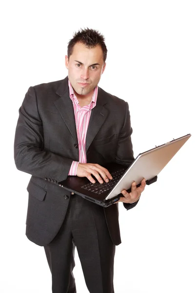 Glücklicher Geschäftsmann mit Laptop — Stockfoto