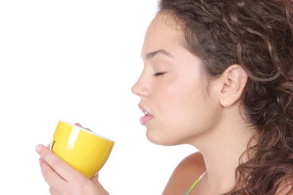 Young woman with a cup — Stock Photo, Image