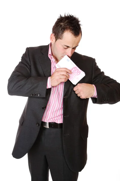 Πορτρέτο του ένα επιχειρησιακό άτομο που κατέχουν χρήματα — Φωτογραφία Αρχείου
