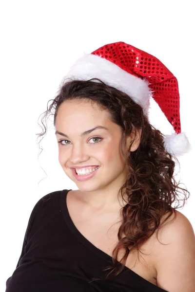 年轻女子戴着圣诞帽 — 图库照片