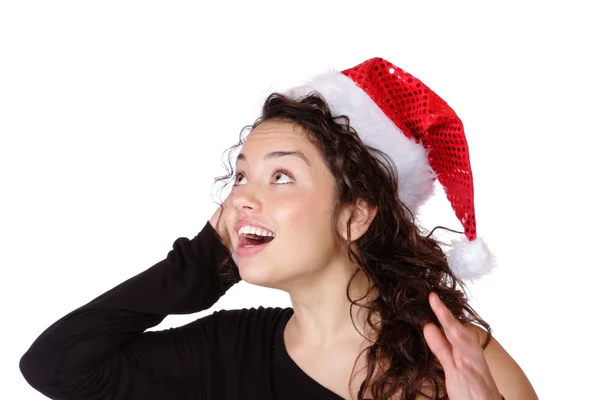 Молода жінка в різдвяному капелюсі — стокове фото