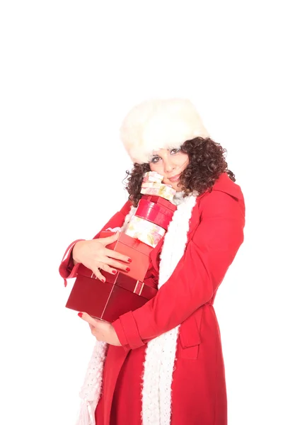 Flicka håller julklapp — Stockfoto