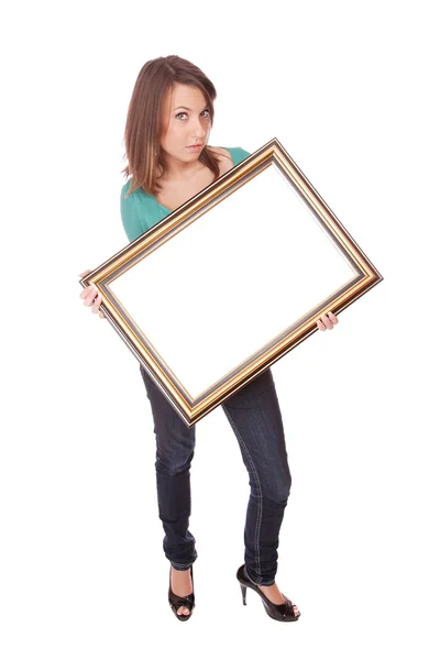 时尚女人与一个帧 免版税图库照片