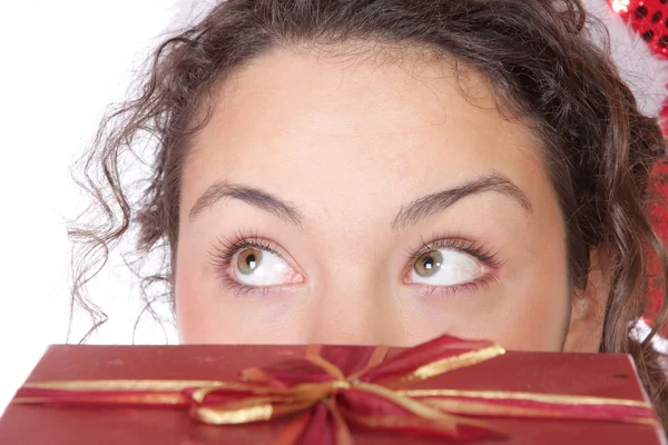 Girl Holding Christmas Gift — Stock Photo, Image