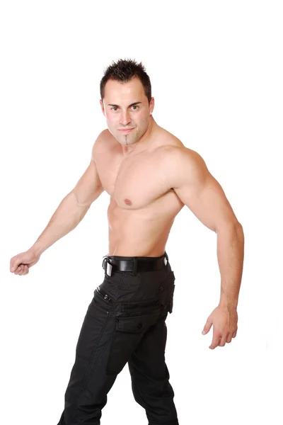Sexy hombre muscular aislado en blanco — Foto de Stock