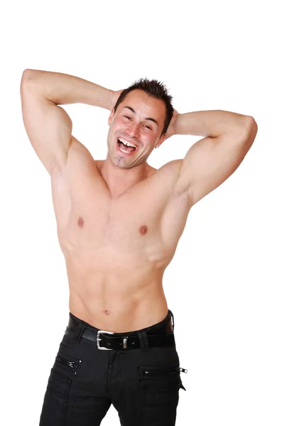 Seksowny muskularny mężczyzna na białym tle — Zdjęcie stockowe