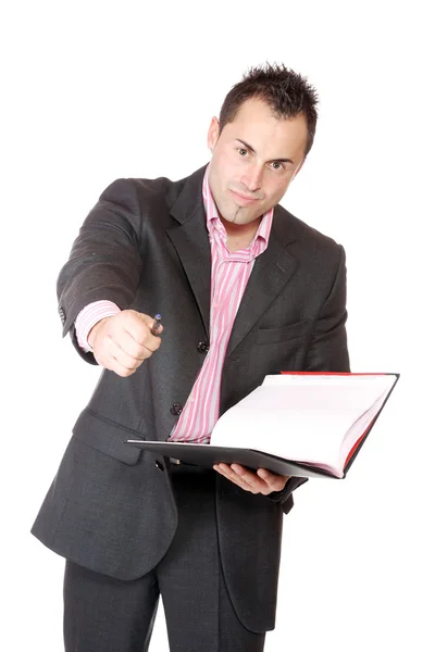 Selbstbewusster Geschäftsmann mit Notizbuch — Stockfoto