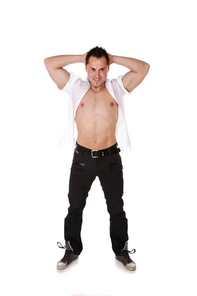 Σέξι μυώδης άνδρας που απομονώνονται σε λευκό — Φωτογραφία Αρχείου