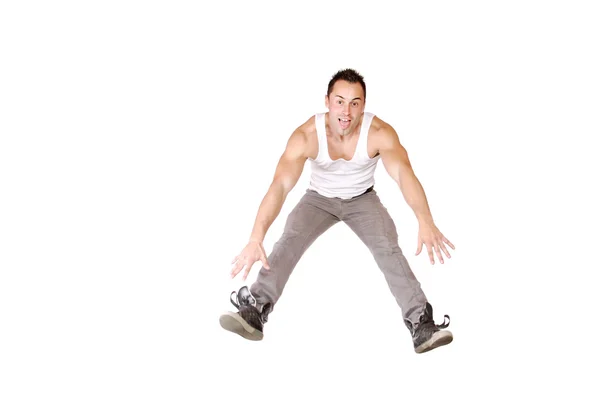 Porträt eines gut aussehenden jungen Mannes beim Springen — Stockfoto