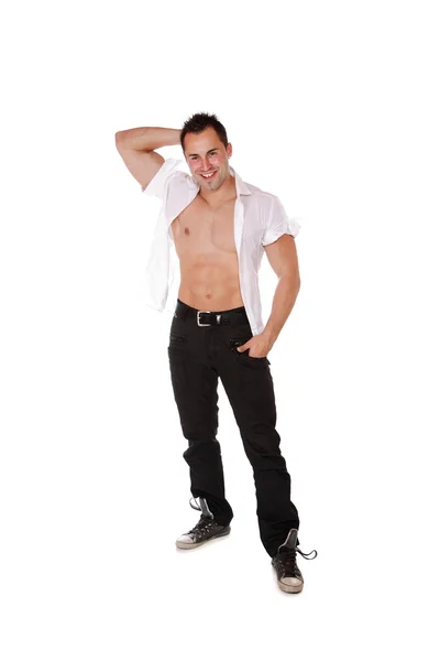 Sexy muscolare uomo isolato su bianco — Foto Stock