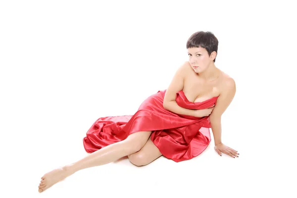 Vacker flicka i en lång röd klänning — Stockfoto