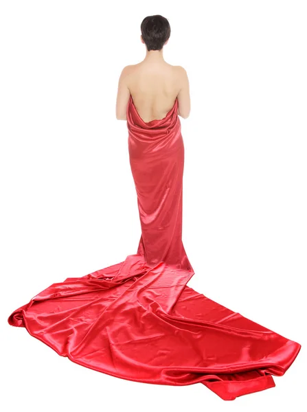 Uzun Kırmızı elbiseli güzel kız — Stok fotoğraf