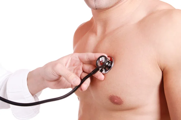 Doctor with stethoscope with man — Stock Photo, Image