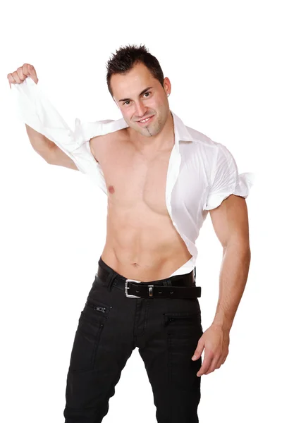 Σέξι μυώδης άνδρας που απομονώνονται σε λευκό — Φωτογραφία Αρχείου
