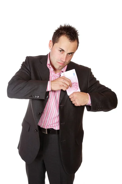 Portrét muže obchodní drží peníze — Stock fotografie