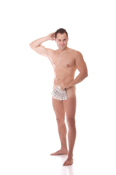 Мускулистый голый мужчина на белом фоне — стоковое фото