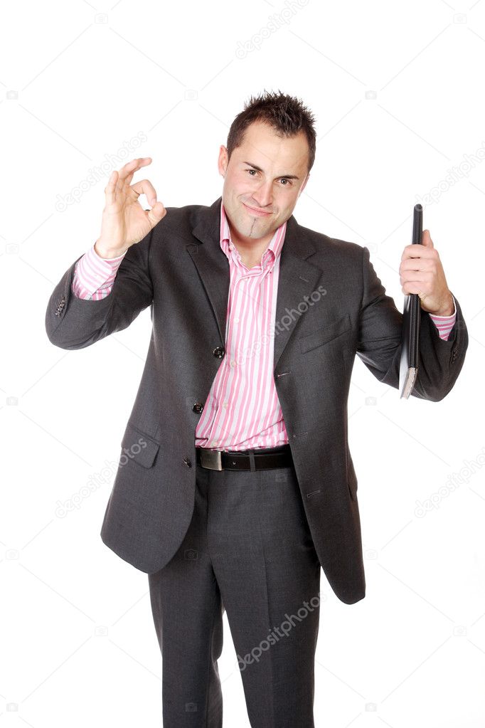 Confident businessman with notebook
