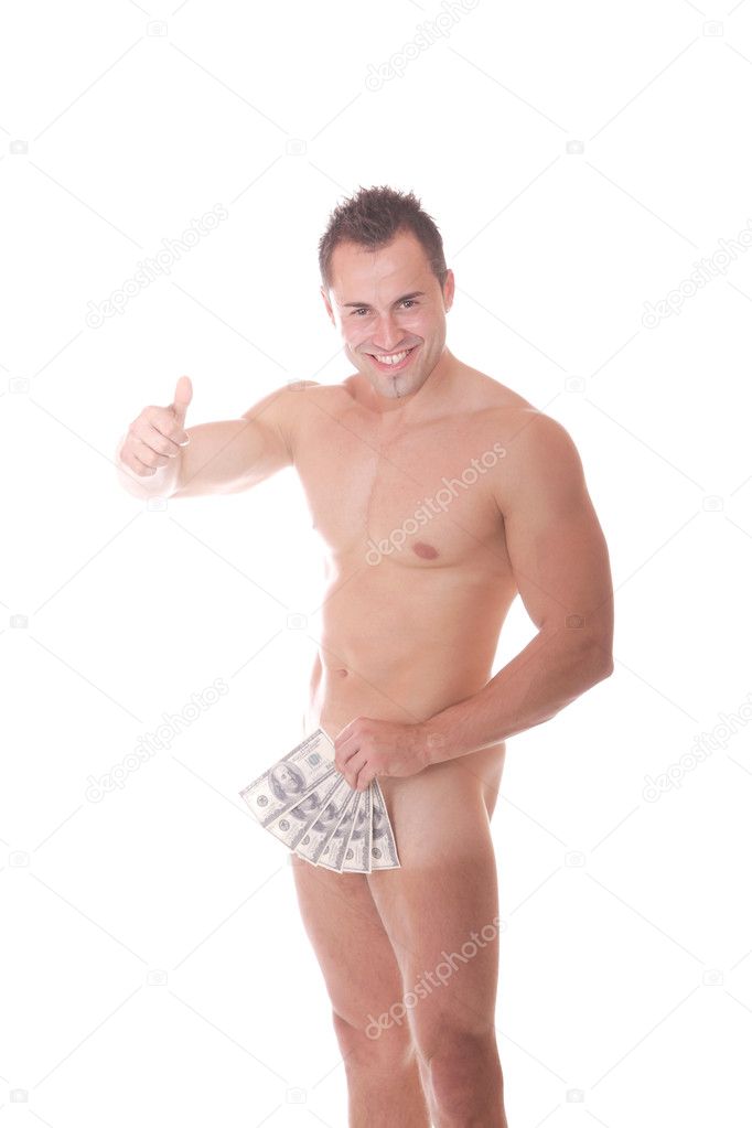 Muscular nude male On white background