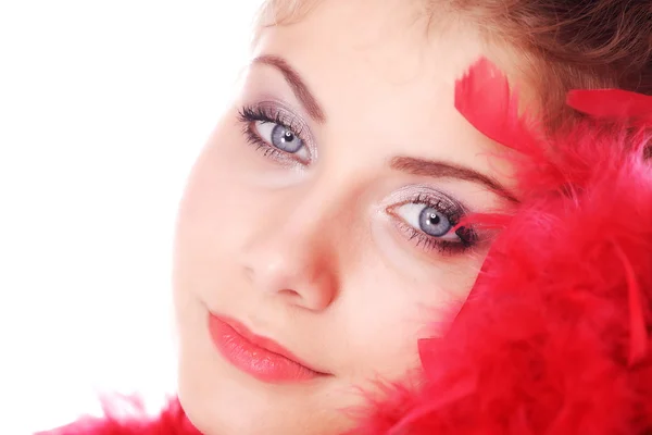 Όμορφη γυναίκα με κόκκινο ανεμιστήρα — Φωτογραφία Αρχείου