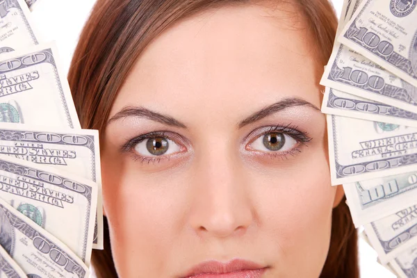 Attrayant femme prend beaucoup de billets de 100 dollars — Photo