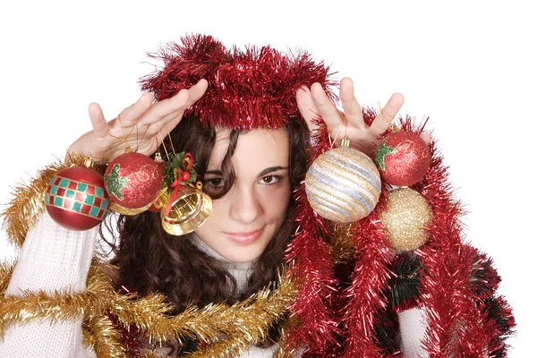 A model with christmas decorations — Stock Photo, Image