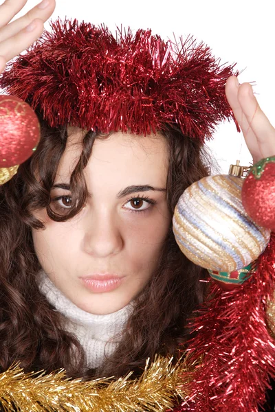 Bir model ile Noel süsleri — Stok fotoğraf