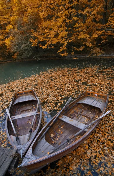 Лодки осенью — стоковое фото