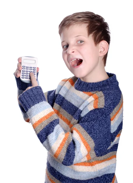 Giovane ragazzo con calcolatrice — Foto Stock