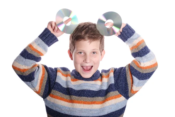 Genç çocuk ile dvd disk — Stok fotoğraf