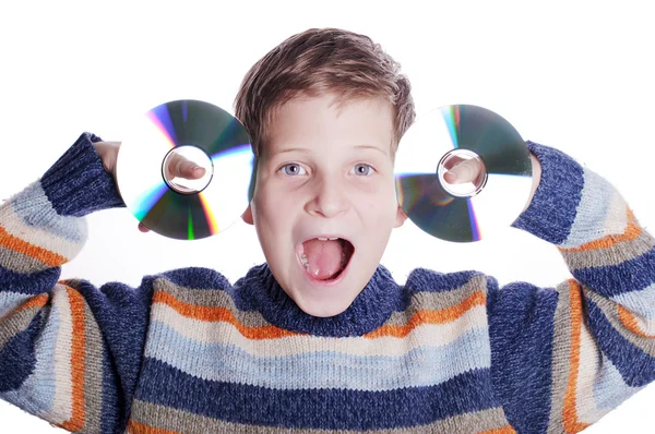 Criança com disco de DVD — Fotografia de Stock