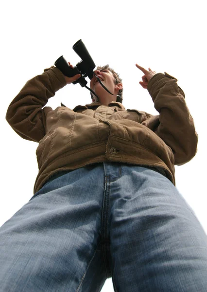 Homem jovem com binocular — Fotografia de Stock